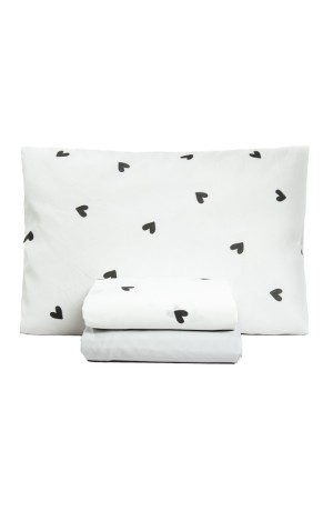 Jogo de Lençol Essencialle 150 Fios Corações Preto e Branco Solteiro 3 Peças