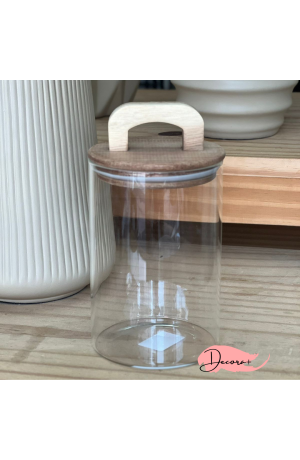 Pote de Vidro c/ Tampa e Alça em Madeira 1000ml - 10cm X 15cm