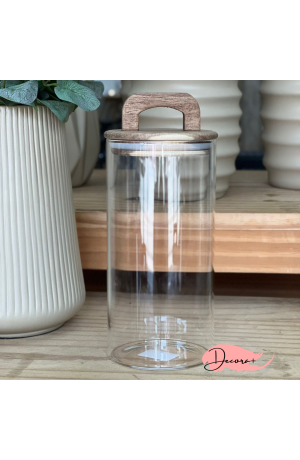 Pote de Vidro c/ Tampa e Alça em Madeira 1400ml - 10cm X 20cm