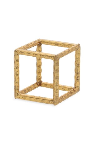 Escultura Cubo Vazado Dourado de Metal - 12cm x 12xm
