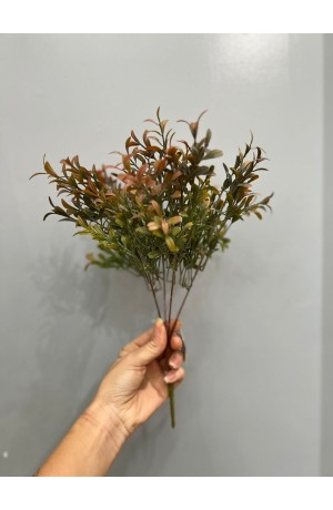 Buquê  de Folhagem Verde c/ Vermelho - 34 cm (Artificial)