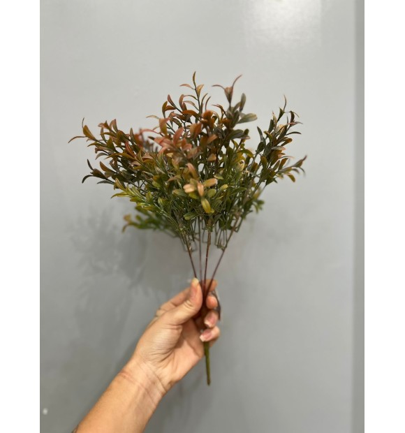 Buquê  de Folhagem Verde c/ Vermelho - 34 cm (Artificial)