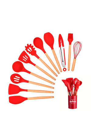 Kit Utensilios de Cozinha Vermelho - 12 Pçs