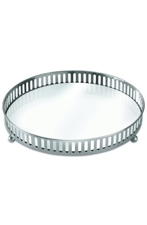 Bandeja Prata Redonda em Metal Espelhada P
