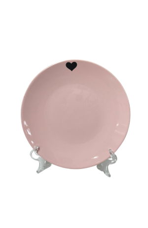 Prato Raso Rosa Grande com detalhe de Coração em Ceramica