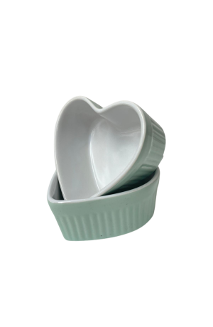 Ramekin de Coração Verde Cerâmica