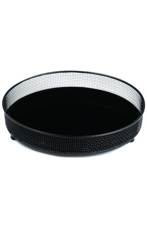 Bandeja Preta Redonda em metal com Vidro Preto M