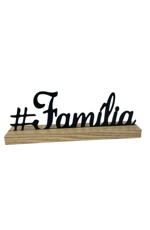 Enfeite #Familia de Metal com Base de Madeira