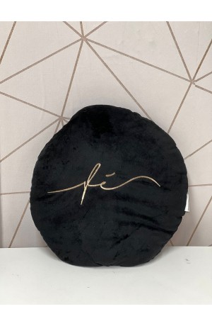 Almofada Preta Redonda de Pelinho ''fé'' 40cm