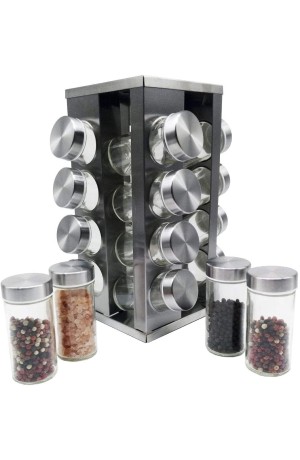 Jogo Porta Temperos de Inox Giratório Quadrado com 16 Potes