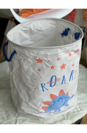 Cesto Multiuso Redondo Infantil Dobravel Com Alça sem Tampa - Dinossauro