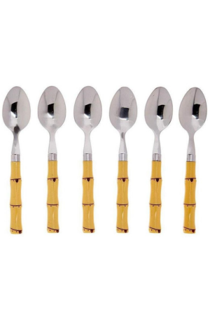 Jogo 6 Colheres Inox Com Cabo Plástico Bambu Natural