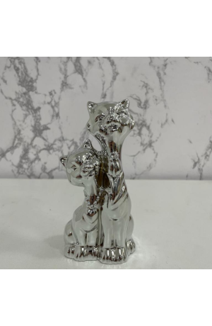 Enfeite Gatinho Prata Casal
