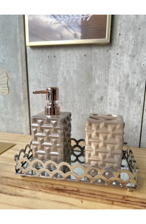 Kit de Banheiro Beje com 2 Peças Modelo Pedra de Porcelana