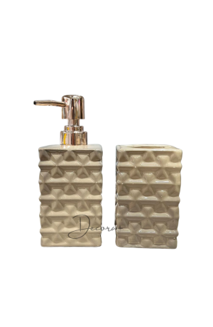 Kit de Banheiro Beje com 2 Peças Modelo Pedra de Porcelana